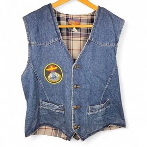 Cripple Creek Denim Lined Motorcycle Vest w/ CMA Kindom Riders Patch, Men XXL